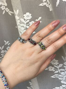 尼泊尔天然宝石925银戒指