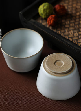 汝窑直口杯纯手工茶杯冰裂釉温润古朴品茗杯素雅月白主人杯单杯小