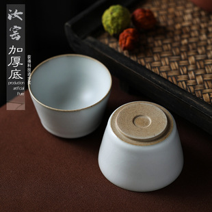 汝窑直口杯纯手工茶杯冰裂釉温润古朴品茗杯素雅月白主人杯单杯小