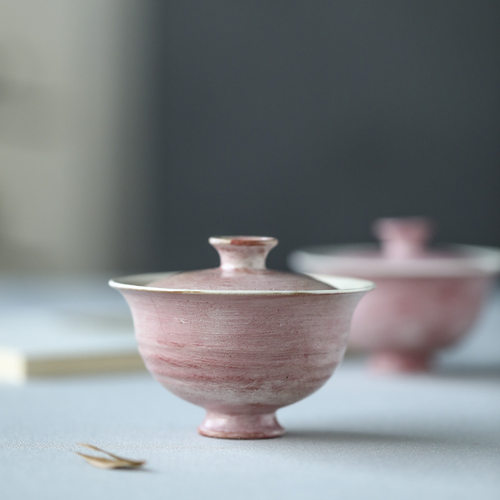 景德镇柴烧手工樱花粉盖碗