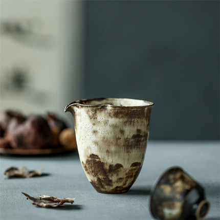 景德镇纯手工复古陶瓷茶具写意山水公道杯粉引紫衫茶海匀杯分茶器