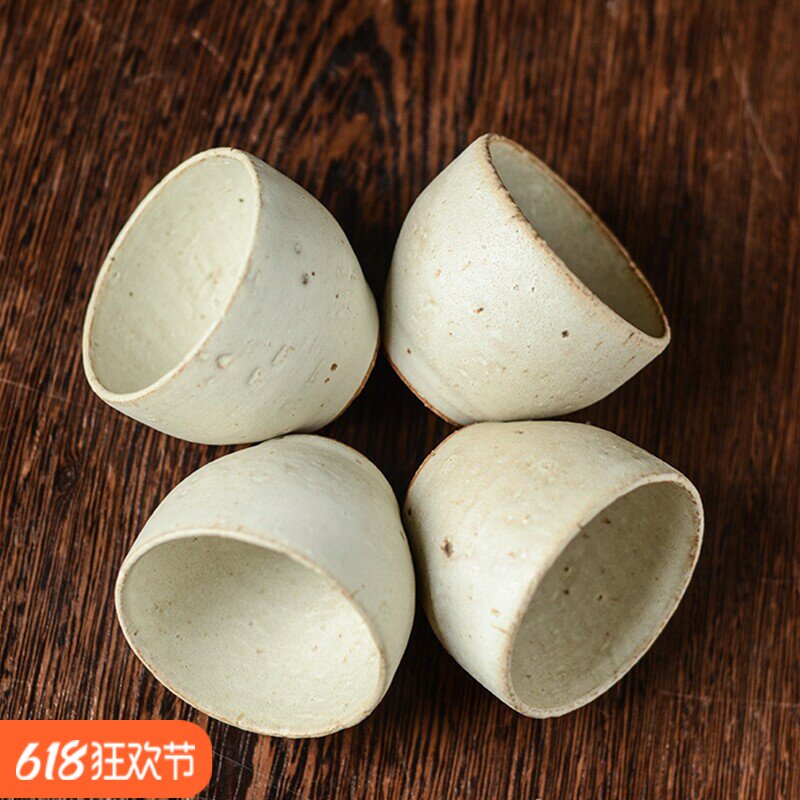 纯手工日式粉引品茗杯茶具粗陶主人杯小茶碗月白色化妆土质朴茶杯