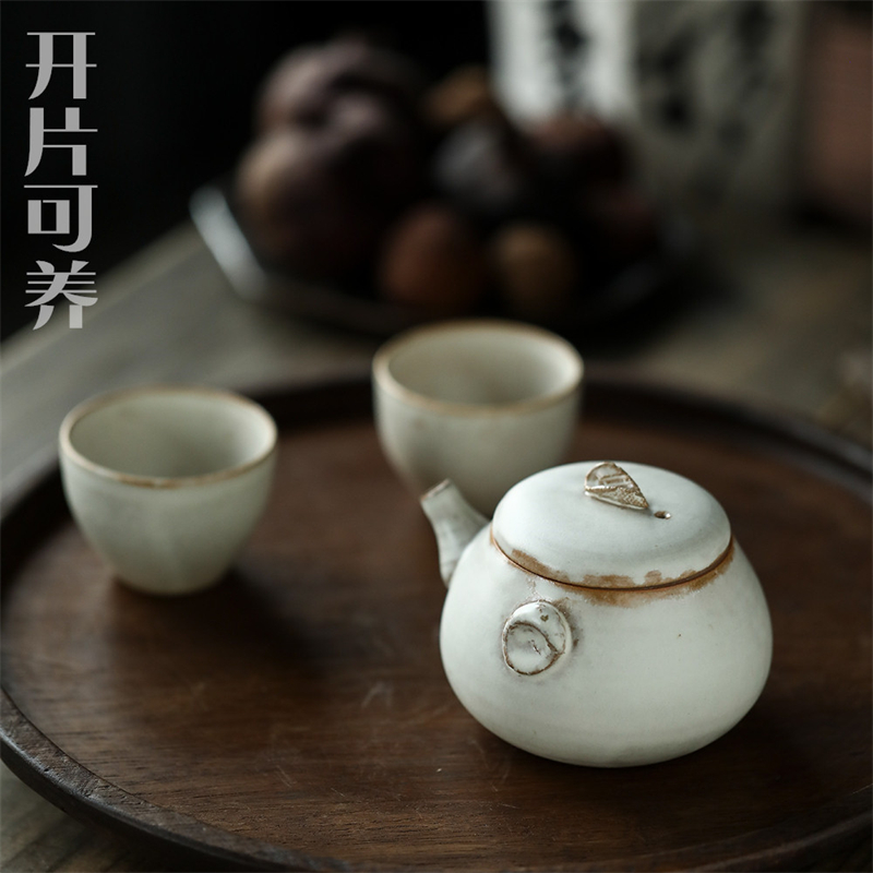粗陶粉引泡茶壶景德镇纯手工陶瓷茶具复古开片可养小号宝瓶手抓壶