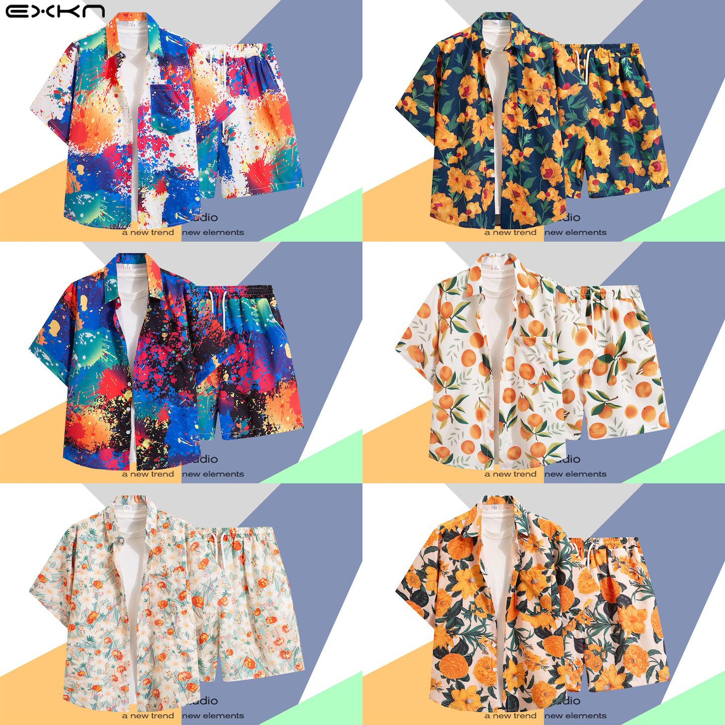 三亚海南岛服度假沙滩裤男旅游夏威夷海边港风复古短袖花衬衫套装,男装,时尚套装,淘宝优惠券,粉丝福利购,淘宝优惠卷