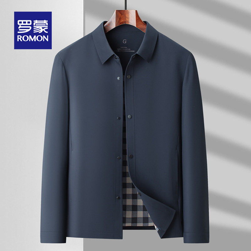 罗蒙夹克外套男秋季款商务休闲翻领百搭上衣2025新款男装中年爸爸