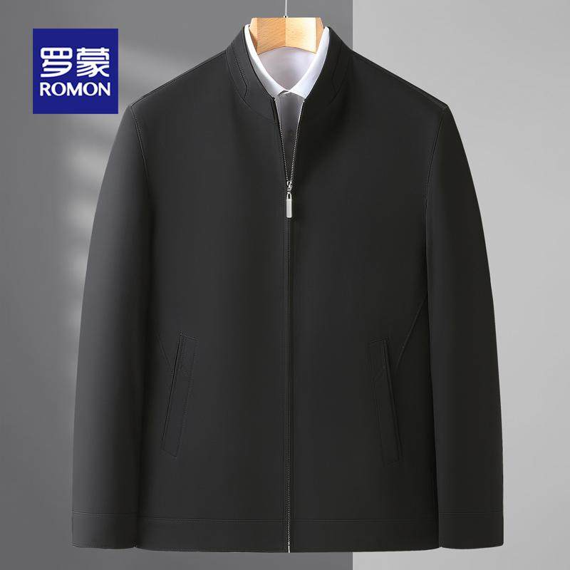 罗蒙爸爸装春秋夹克衫新款大码中老年拉链立领商务行政外套上衣男