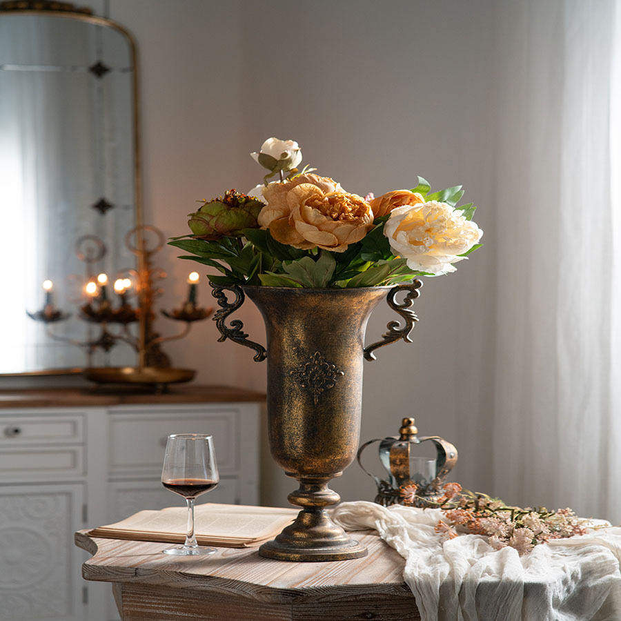 欧式复古金色花瓶婚礼装饰道具特色餐厅桌面铁艺摆件花店插花瓶子