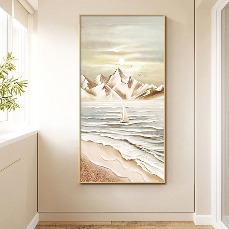 奶油风客厅装饰画现代简约沙发背景墙挂画海景落地画肌理玄关挂画