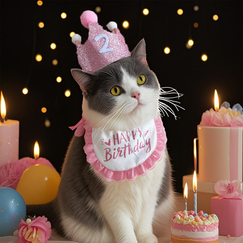 猫咪生日帽宠物围兜生日装扮小狗小猫周岁口水巾围脖套装英短蓝白,宠物/宠物食品及用品,围巾/口水巾,淘宝优惠券,粉丝福利购,淘宝优惠卷