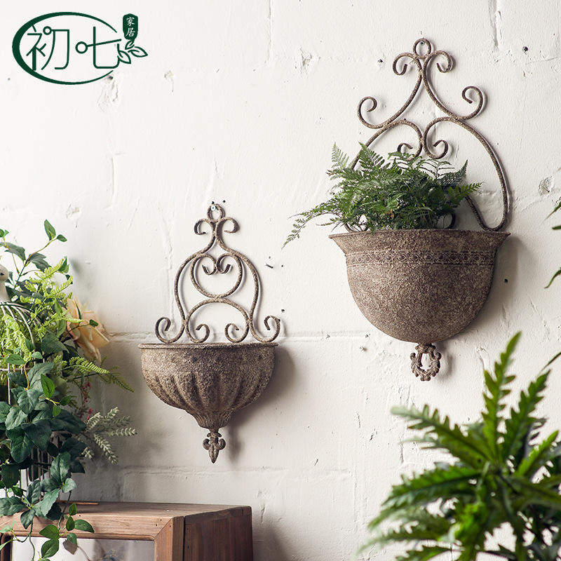 欧美式仿古壁挂花篮户外背景墙装饰花园铁艺花盆花店墙面绿植花器