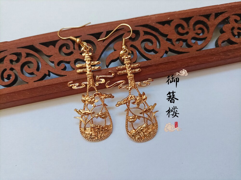 汉服耳环  大明制少女耳坠  琵琶富贵耳环首饰 新娘婚庆耳环