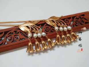 汉服发饰宋制铃兰发簪日常盘发簪子大明少女珍珠流苏步摇