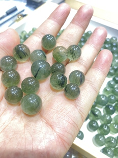 天然绿发晶单珠散珠圆珠diy手链项链吊坠挂件饰品配饰