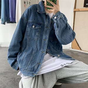 2021春新款港风牛仔衣外套宽松港味复古牛仔夹克XZ221-1-J图片