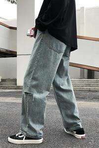 2021春新款破洞老爹直筒宽松休闲长裤牛仔裤XZ-221-1图片