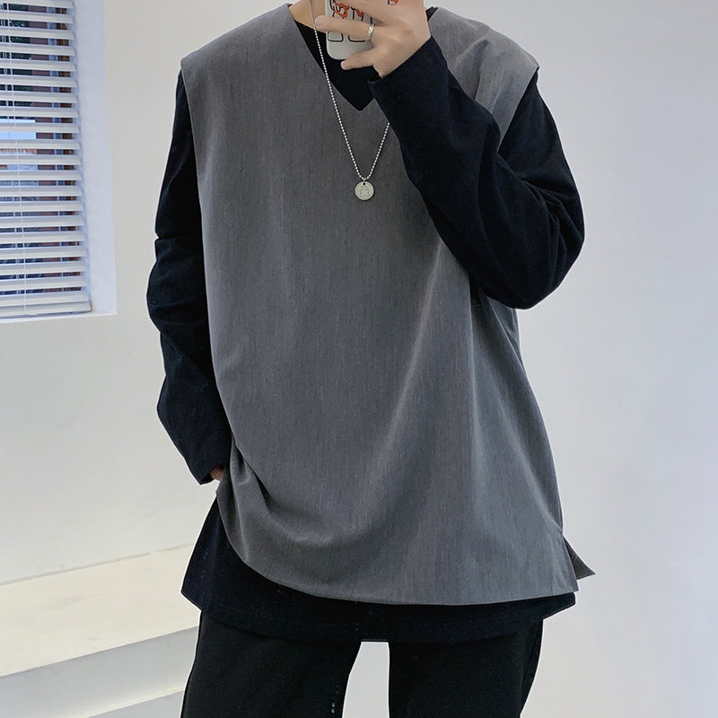 2021春新款纯色西装马甲双层宽松百搭无袖背心XZ-221-1-MJ01,男装背心/马甲,星座221-1
