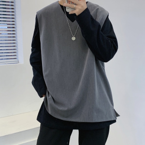 2021春新款纯色西装马甲双层宽松百搭无袖背心XZ-221-1-MJ01图片