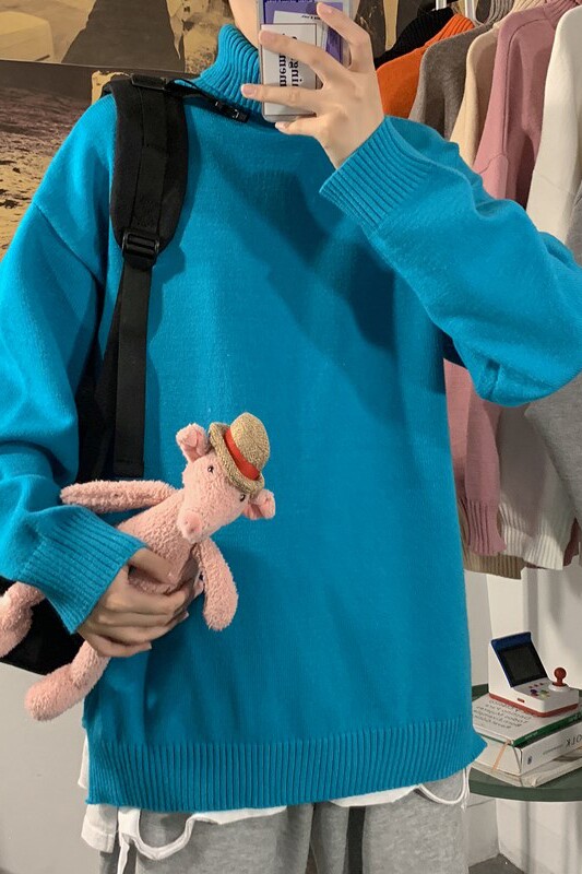 港风秋冬套头纯色毛衣高领宽松中性打底针织衫XZ-221-1-MY09,男装针织衫/毛衣,星座221-1