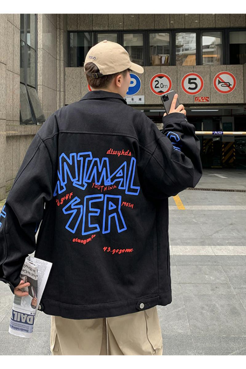 2021春季牛仔外套字母印花情侣宽松工装夹克XZ221-1-J,男装夹克,星座221-1