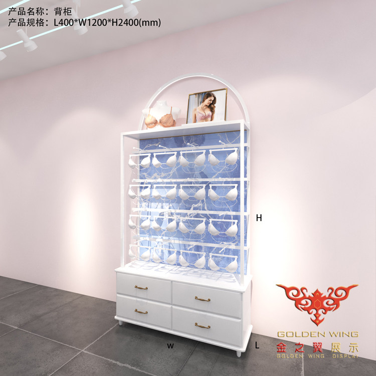 大理石纹玫瑰金文胸内衣中岛架靠墙柜高架精品架吧台整店设计定制