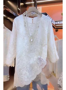 LT02女士25105蕾丝小衫春夏新款9分袖打底衫