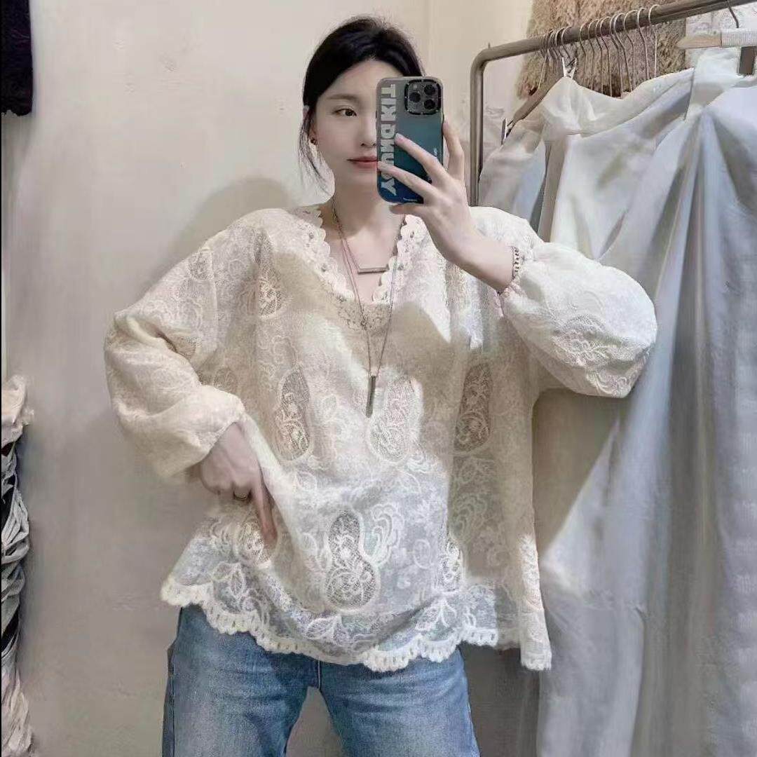 TY25180时尚提花V领秋季女装针织气质蕾丝长袖打底衫冬季