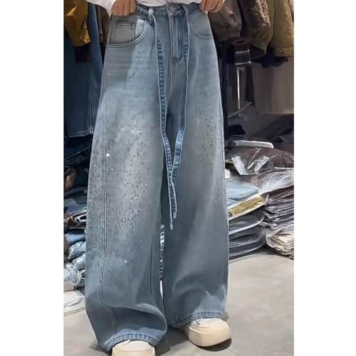 UU1162女水洗长裤裤子烫钻高街牛仔裤冬季微弹加绒加厚款