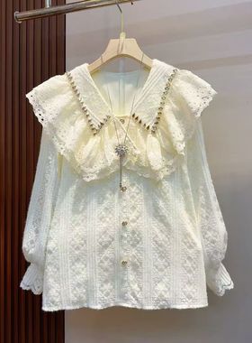 PS大码衬衫秋季蕾丝长袖薄款拼接冬季宽松型