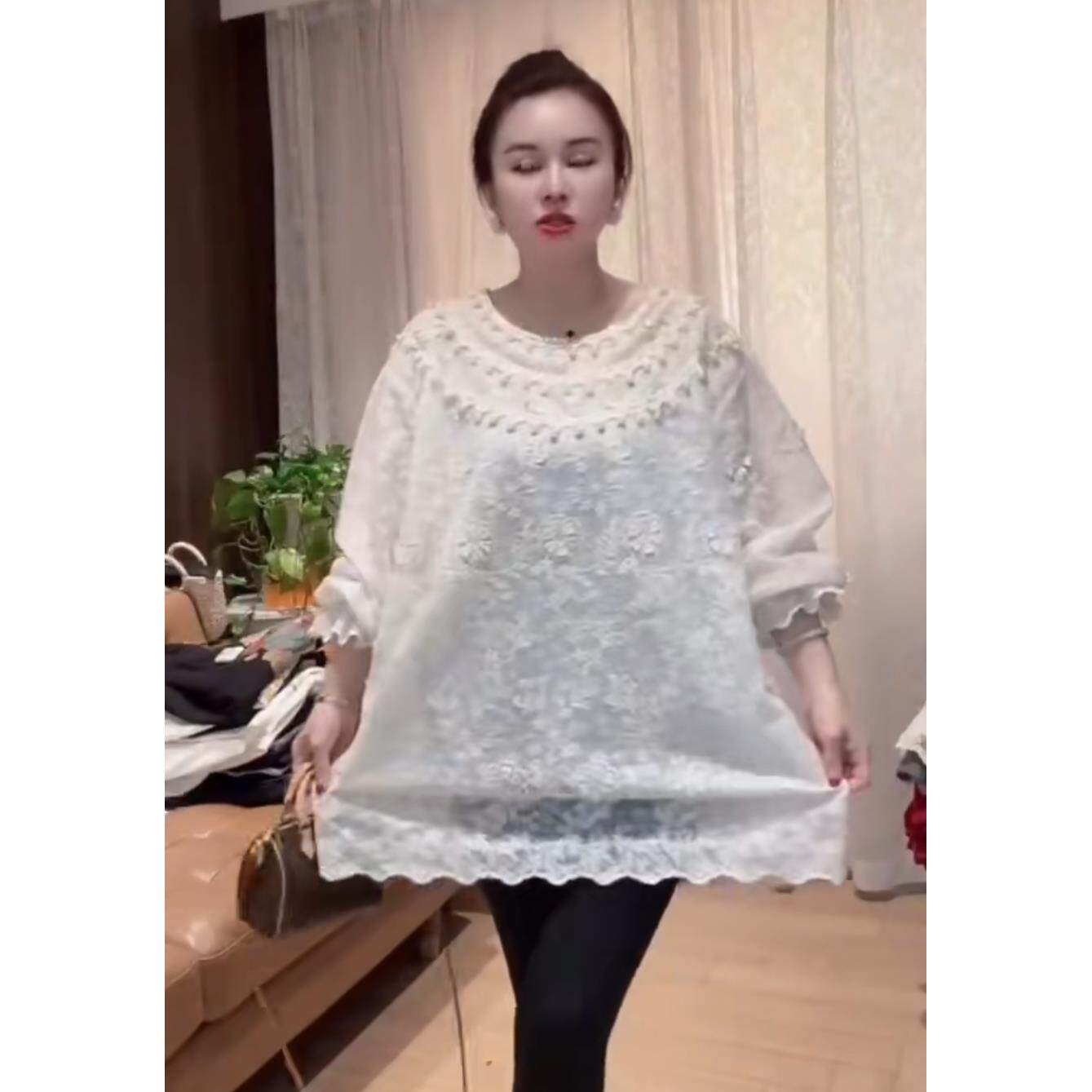 TY251731圆领直筒型拼接荷叶领长袖蕾丝衫上衣打底衫重工