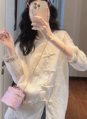 Z24019#大码韩国女装5扣复古风盘扣新中式精致刺绣开叉