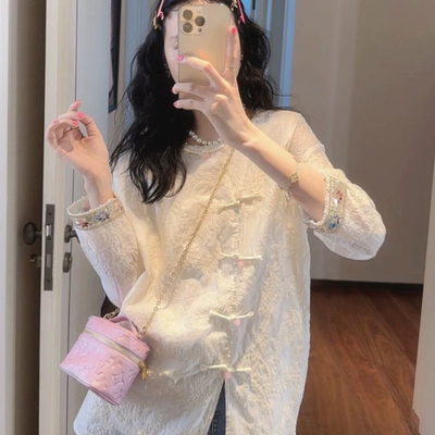Z24019#大码韩国女装5扣复古风盘扣新中式精致刺绣开叉