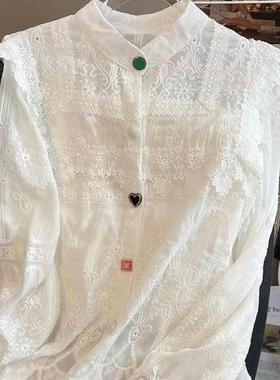PYY3905立领洋气打底蕾丝宽松白色衬衫国风流苏雪纺衫长袖
