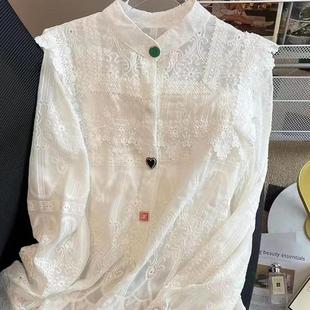长袖 PYY3905立领洋气打底蕾丝宽松白色衬衫 国风流苏雪纺衫