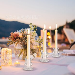 透明玻璃蜡烛烛台欧式餐桌烛台浪漫婚礼布置装饰摆件单支蜡烛底座