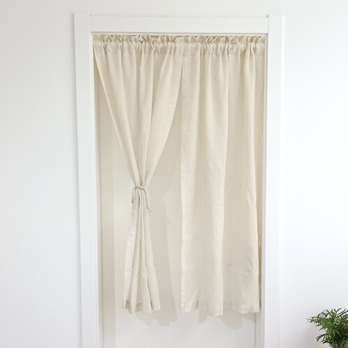 免打孔北欧日式竖条纹亚麻窗纱纱帘半遮光咖啡隔断帘穿杆门帘定制