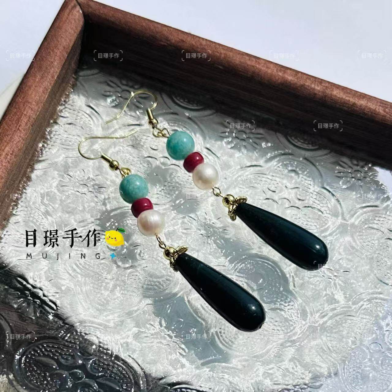 【玉楼春】原创淡水珍珠印度玛瑙S925银中式耳坠汉服配饰可换耳夹