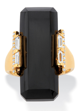 玛瑙/立方氧化锆(苏联钻)925银镀18k黄金鸡尾酒戒指美国代购59884