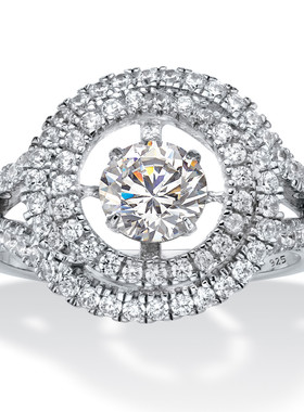 立方氧化锆银镀铂金女士双层戒指