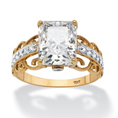 黄金 立方氧化锆 苏联钻 10k金 复古女士拉丝花戒美国代购 54411