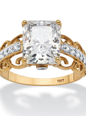 10k金立方氧化锆女士拉丝花戒指