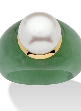 珍珠/翡翠/10K金(黄金)金玉满堂多宝石女士好运戒指美国代购51648