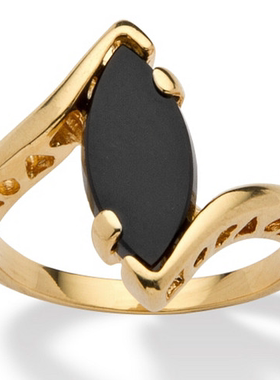 黑色玛瑙黄铜镀金复古女士戒指