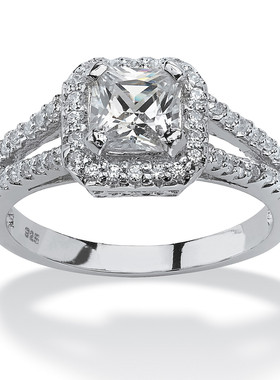 立方氧化锆925银镀铂金订婚戒指