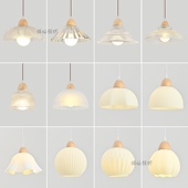 日式 原木餐厅吊灯北欧简约奶油风民宿吧台过道卧室三头玻璃小吊灯