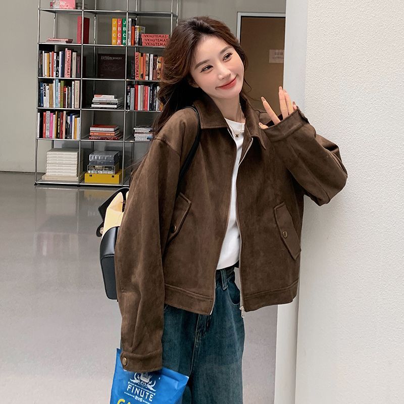 美拉德短款麂皮绒外套女