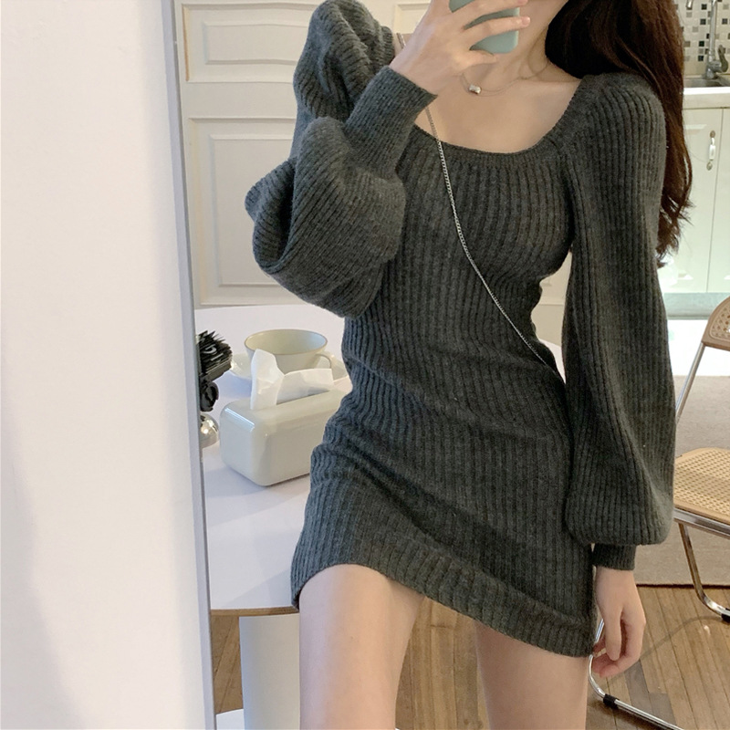 方领毛衣连衣裙女秋冬季2