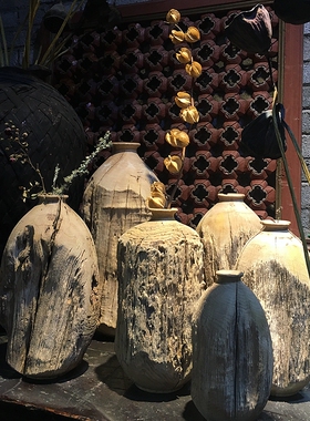 台面枯木圆形日式茶室插花瓶橱窗