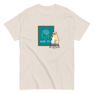 it猫猫上课 情侣纯棉宽松短袖 趣味T恤 米色显白男女款 tee 美式 use