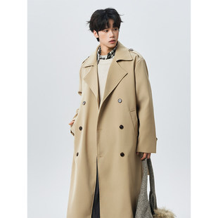 MY秋冬英伦风中长款过膝风衣高级感男潮宽松外套休闲百搭韩系大衣