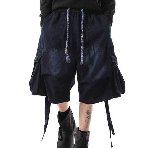 夏季美式高街阔腿七分牛仔裤男女
